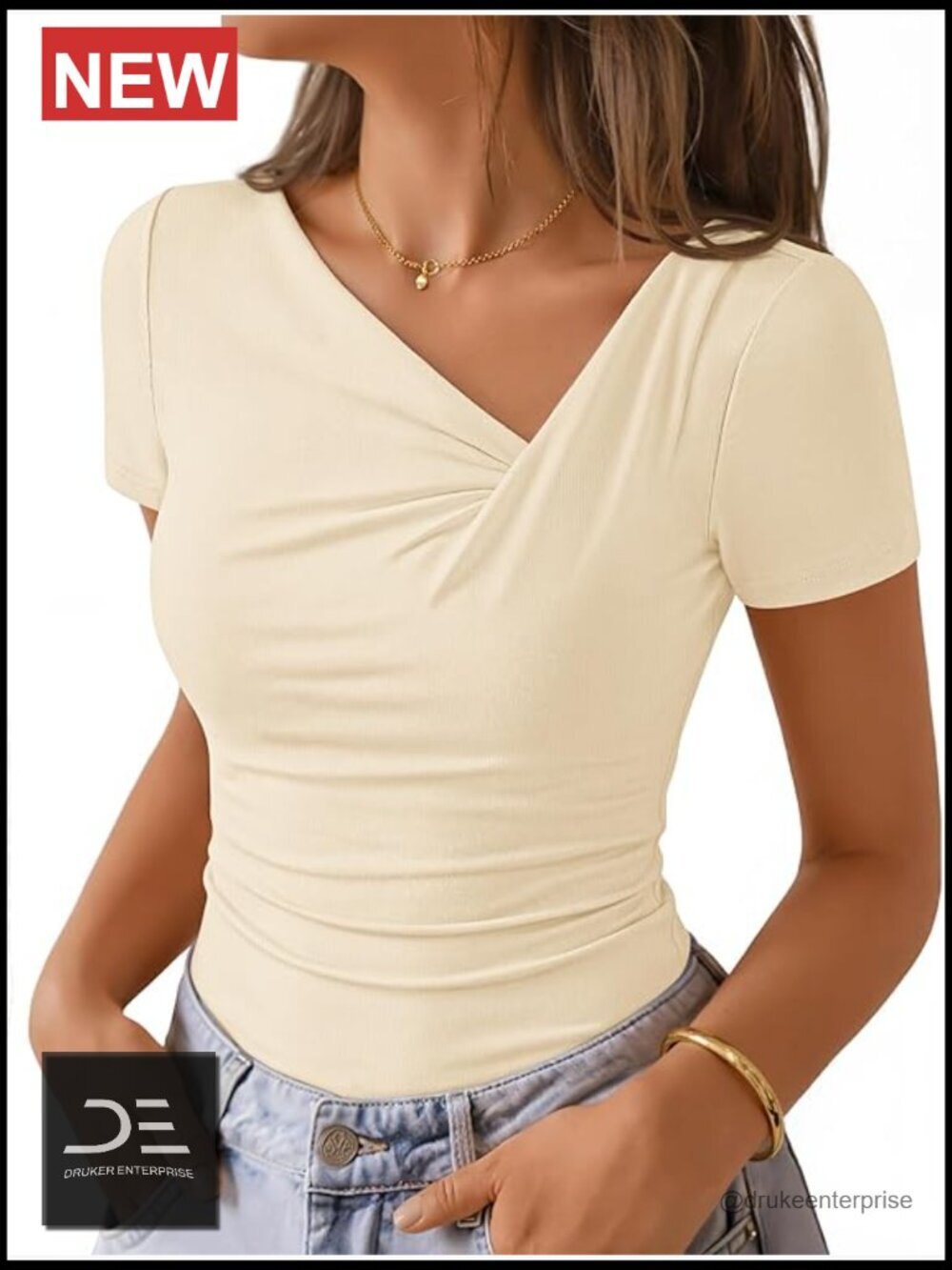 Women's Asymmetrical Neck Ruched Fitted T-Shirt Going Out Top Casual Work Blouse